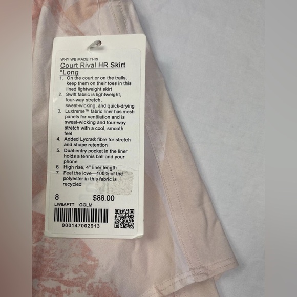 Lululemon Court Rival Tennis High-Rise Skirt Long Multi Women’s Sz 8 NWT - Picture 7 of 10